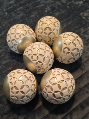 Set of 6 Decorative Ivory and Gold Spheres